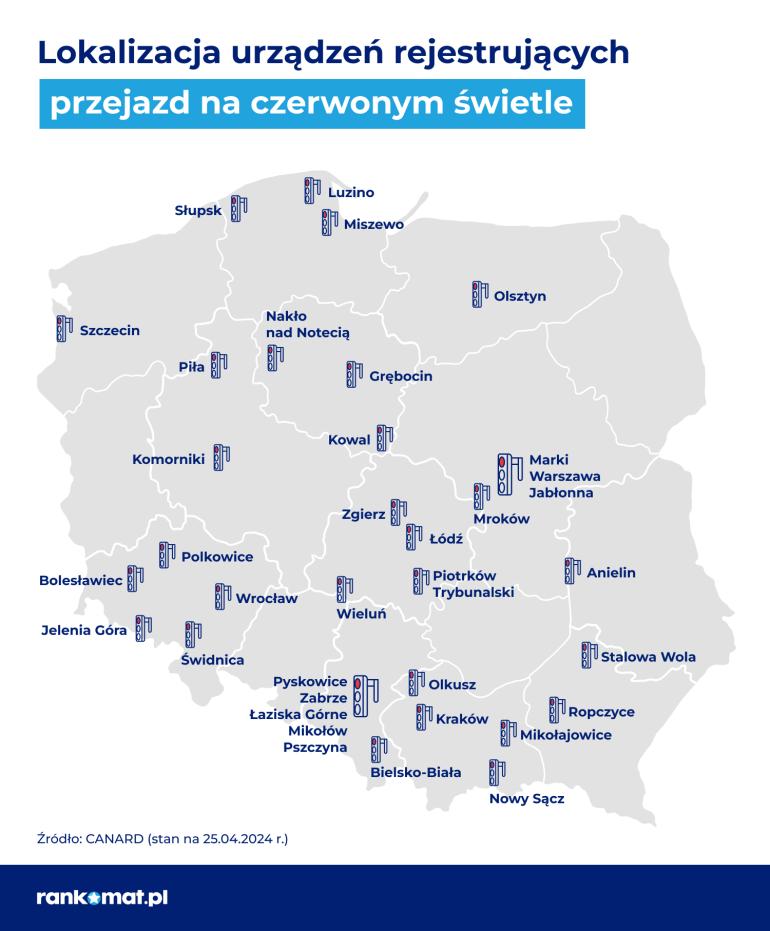 Mapa rozmieszczenia kamer redlight w Polsce