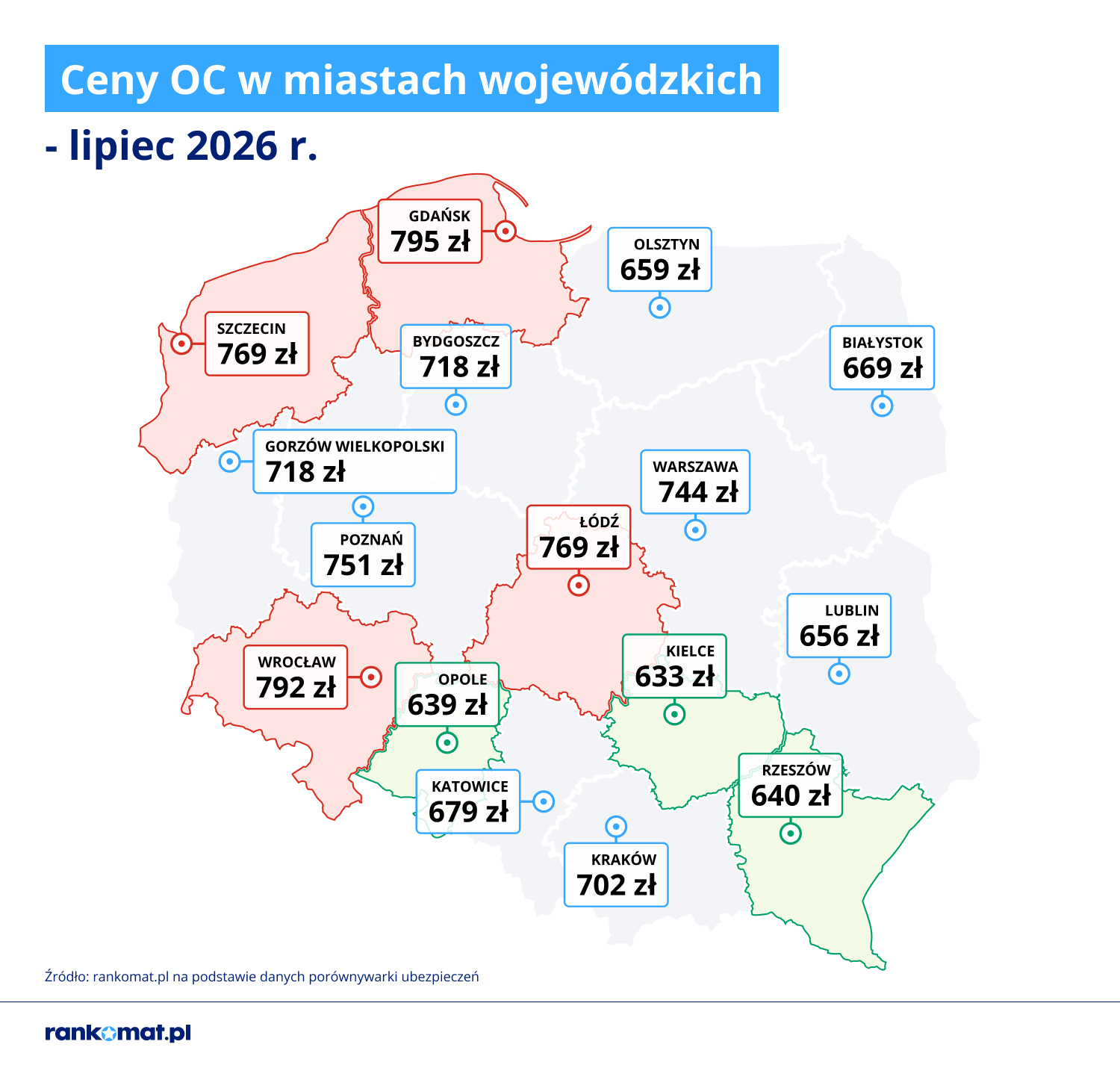Mapa cen OC w miastach