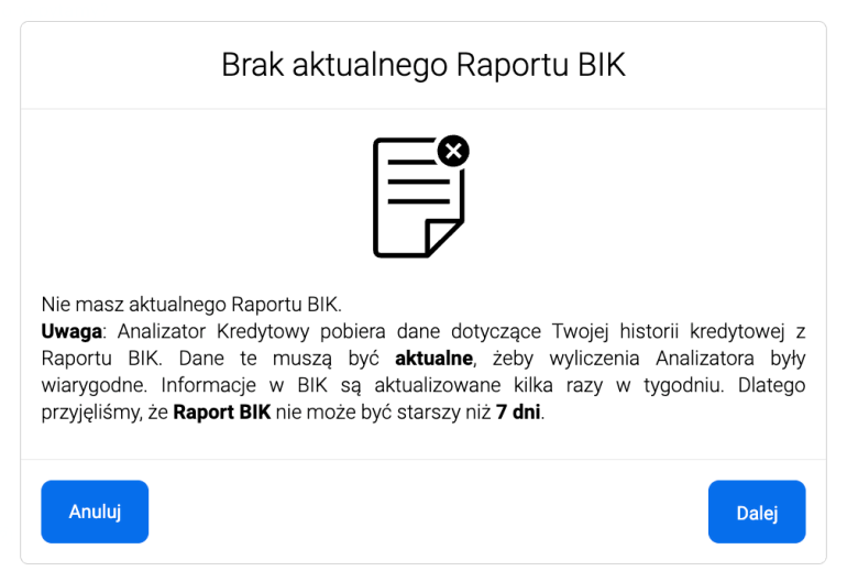zrzut ekranu z analizatora kredytowego BIK