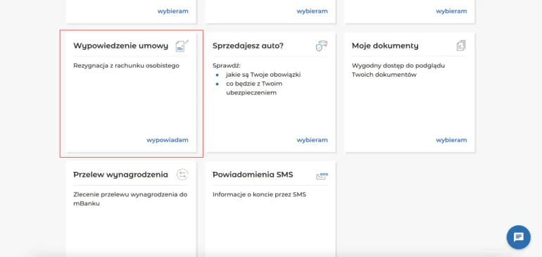 zrzut ekranu z usługi bankowości internetowej mBanku