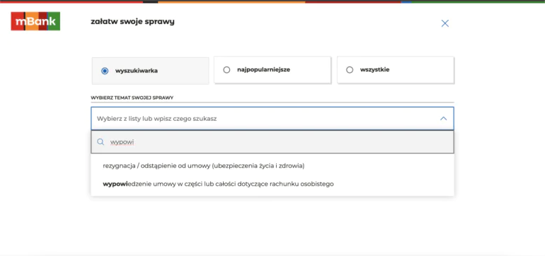 zrzut ekranu z usługi bankowości internetowej mBanku