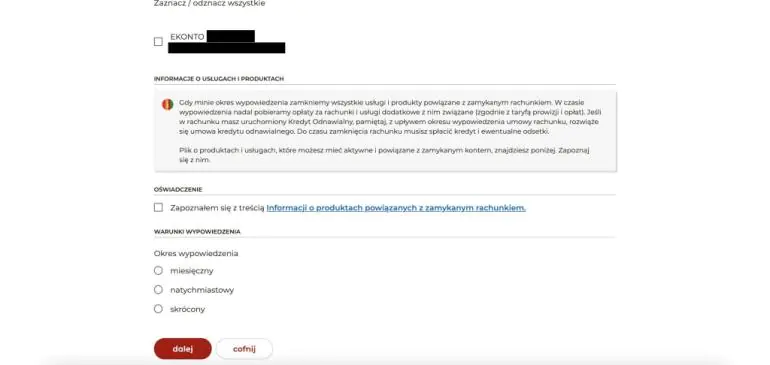 zrzut ekranu z usługi bankowości internetowej mBanku