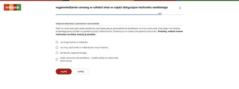 zrzut ekranu z usługi bankowości internetowej mBanku