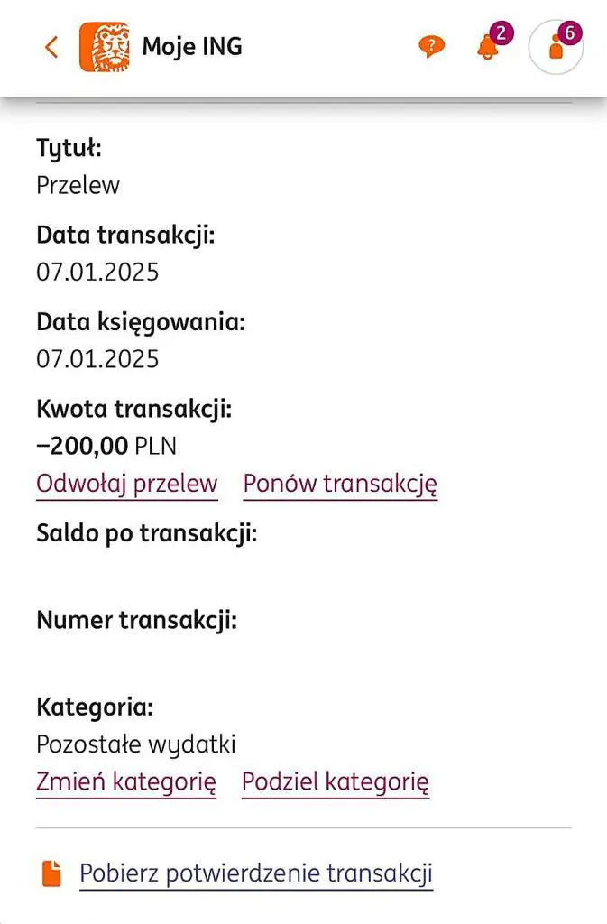 odwołanie przelewu ING Bank Śląski