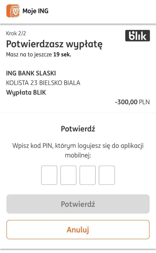 wypłata BLIK w Moje ING