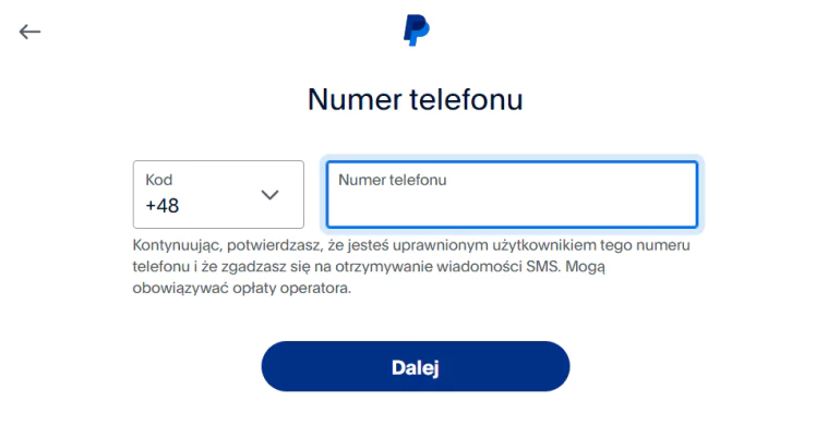 Trzeci krok do założenia konta PayPal