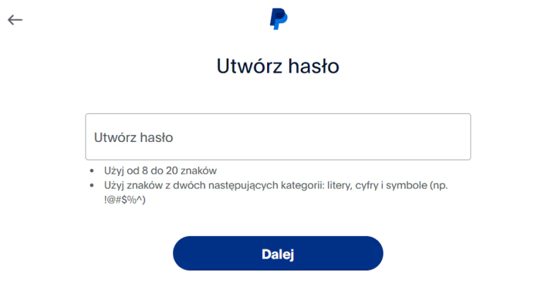 Piąty krok do założenia konta PayPal