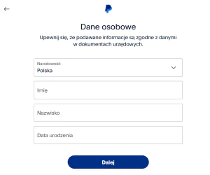 Szósty krok do założenia konta PayPal