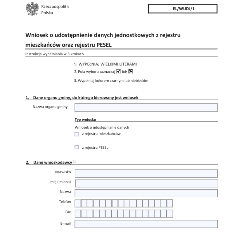 Skan wniosku o udostępnienie danych z rejestru mieszkańców oraz rejestru PESEL