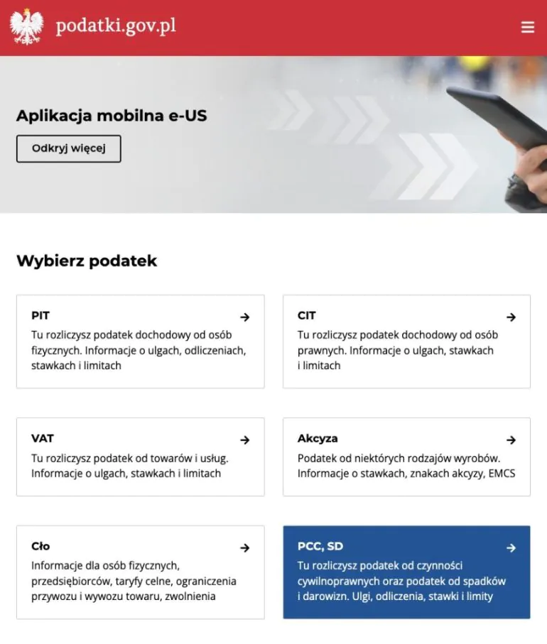 zrzut ekranu z rządowego Portalu Podatkowego