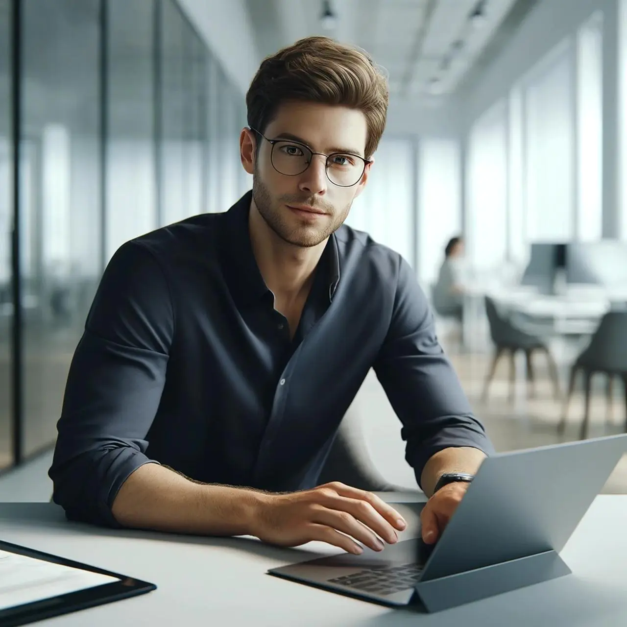 Mężczyzna sprawdza na laptopie numer IBAN Millennium Banku