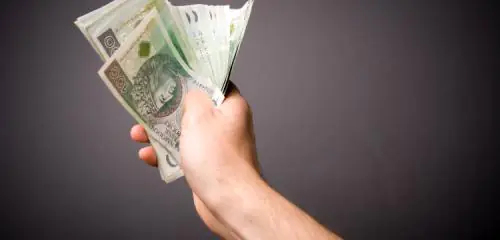 banknoty stuzłotowe w dłoni mężczyzny
