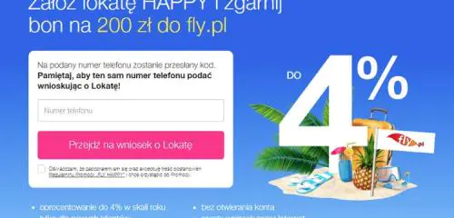 duże białe 4% na błękitnym tle - promocja lokata happy