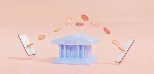 Credit Agricole przelewy - ikona która pokazuje przekazanie pieniędzy pomiędzy banki za pomocą smartfona