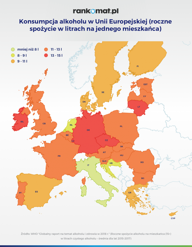 Ile alkoholu pije się w UE