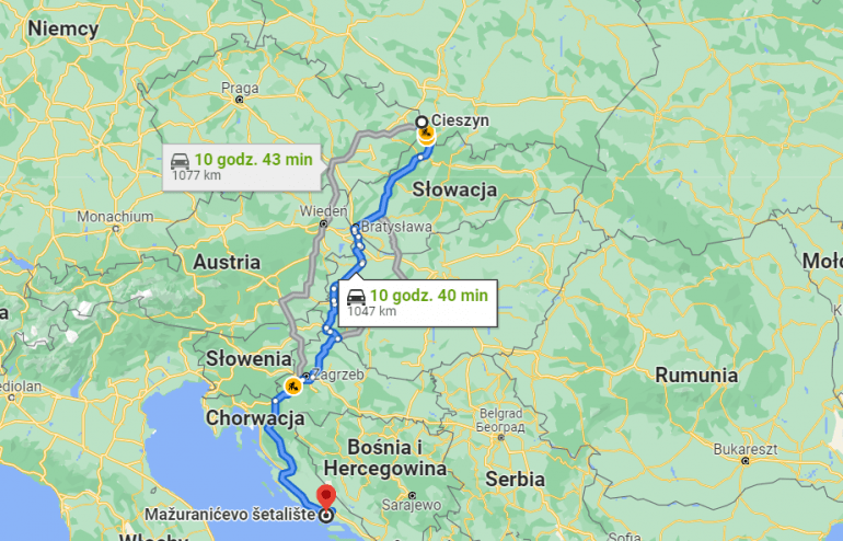 trasa do Chorwacji