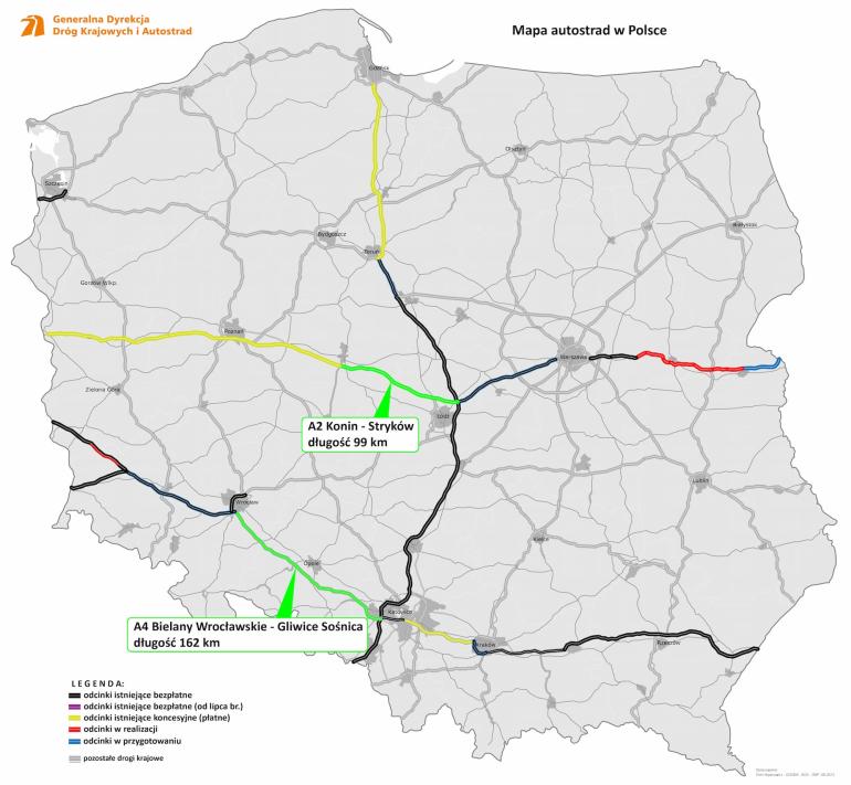 Mapa autostrad w Polsce