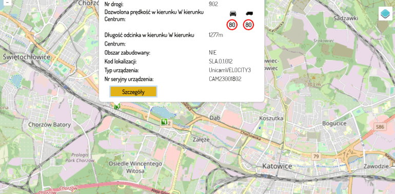 Odcinkowy pomiar prędkości DTŚ - lokalizacja