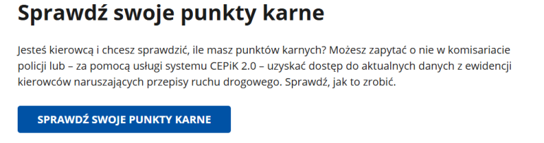 zrzut ekranu ze strony rządowej, z której można przejść do sprawdzenia punktów karnych