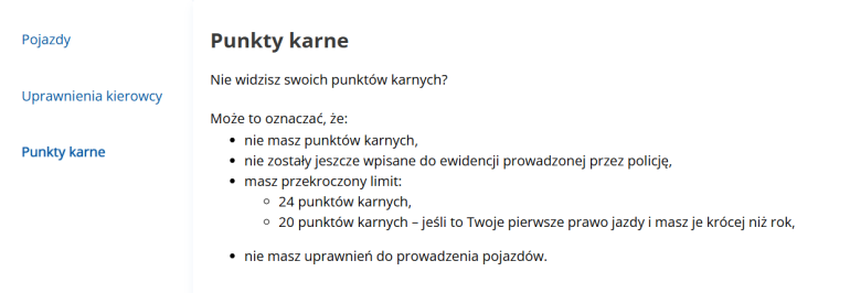 zrzut ekranu z mObywatel na którym widać informacje o braku punktów karnych