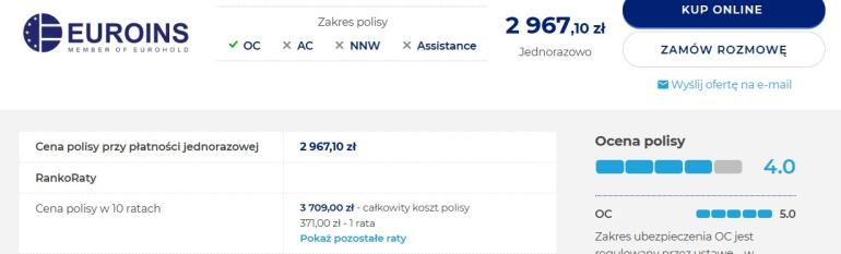 Podział składki OC na 10 rat w Euroins