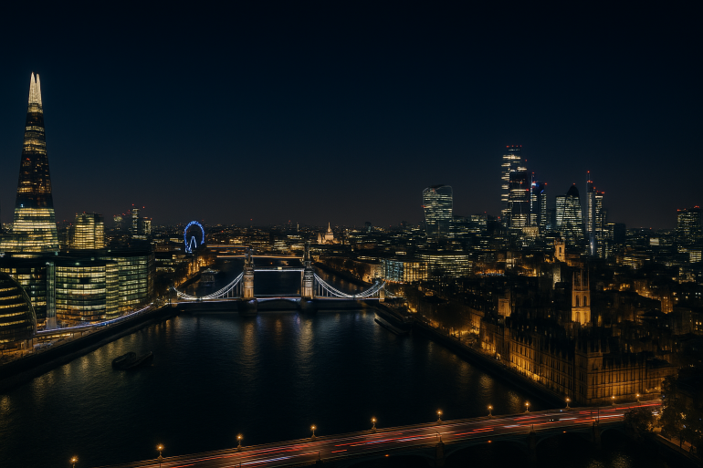 panorama Londynu nocą