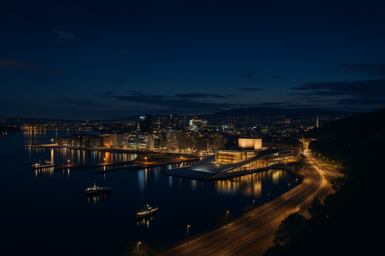 panorama Oslo nocą