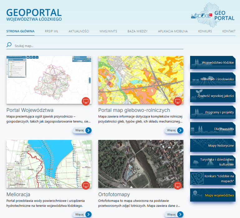 screen z geoportalu z wyszkiwaniem map
