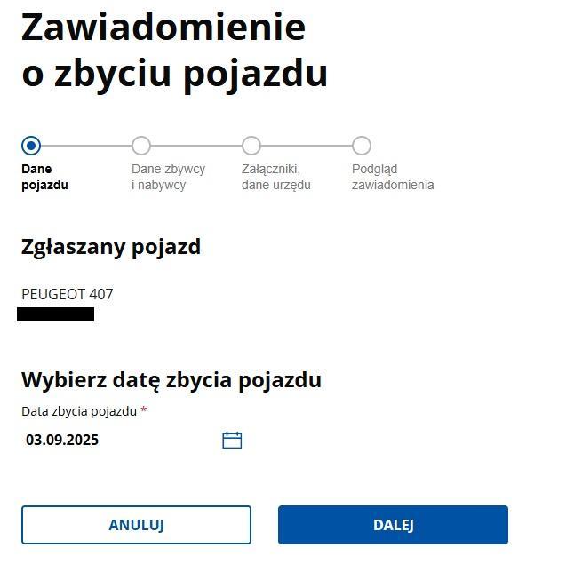 Zawiadomienie o zbyciu pojazdu online
