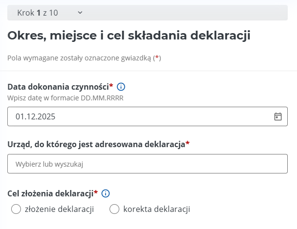 Formularz deklaracji podatkowej PCC online