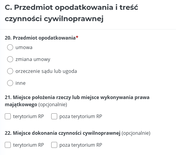 Formularz dotyczący opodatkowania PCC3 online