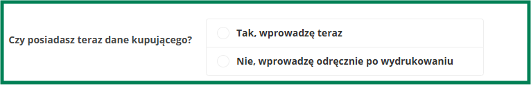 Opcje wyboru danych kupującego