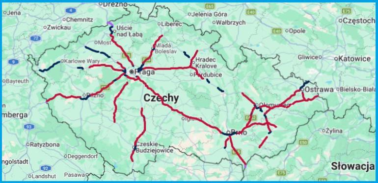 Mapa Czech z autostradami