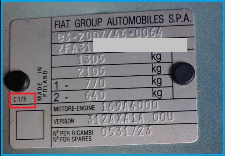 Tabliczka znamionowa Fiat