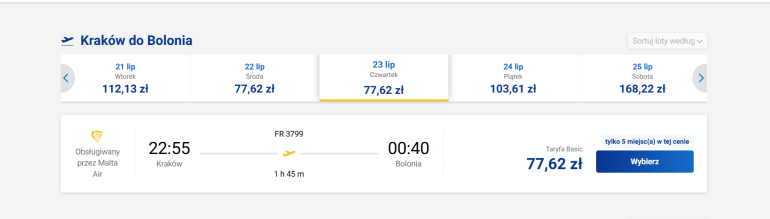 Loty z Krakowa do Bolonii