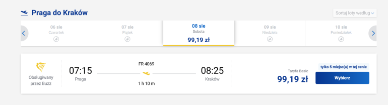 Lot z Pragi do Krakowa