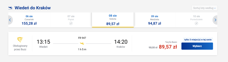 Bilety lotnicze do Krakowa