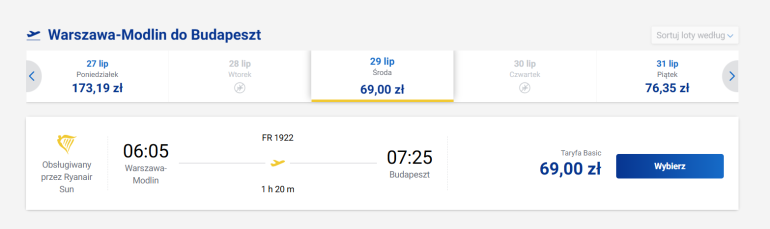 Lot Warszawa-Budapeszt