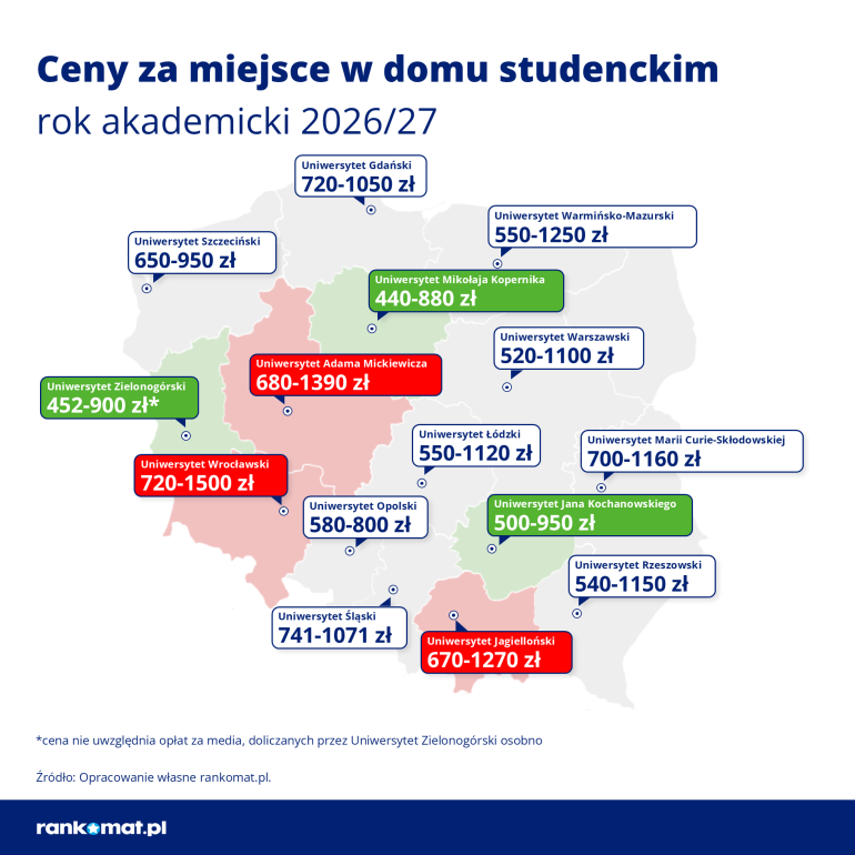 Mapa cen miejsc w akademikach