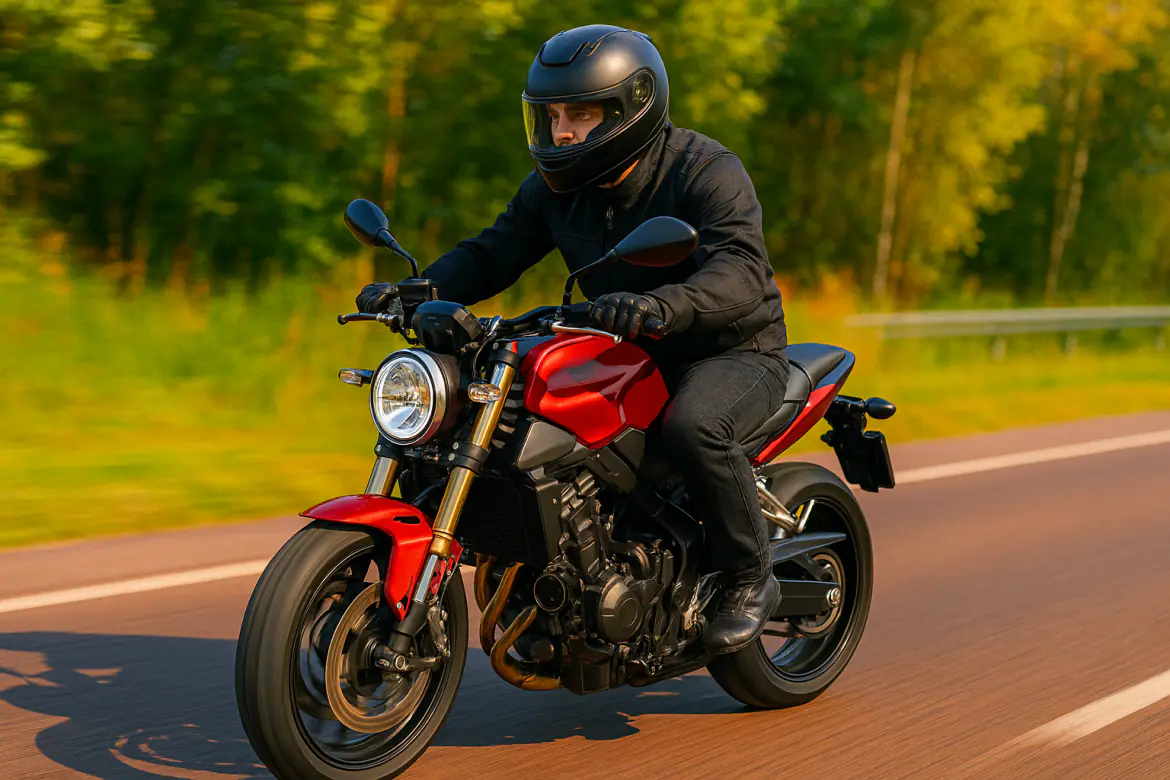 Motocyklista na motocyklu typu naked