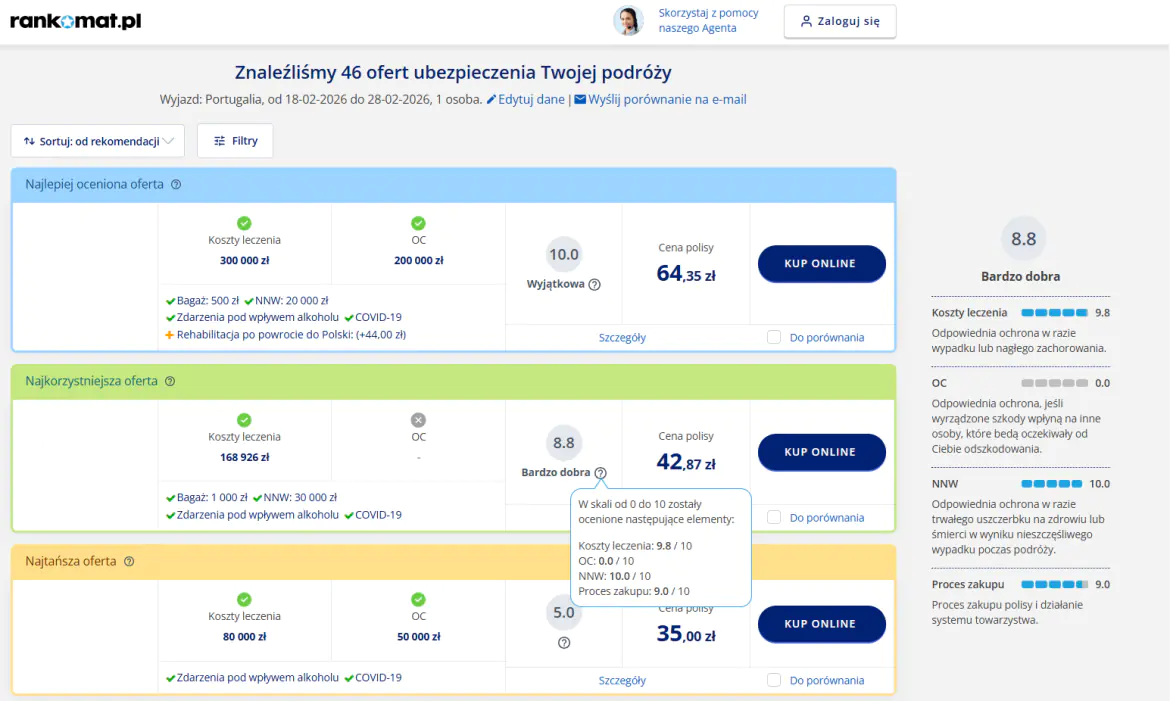 Oferty ubezpieczenia podróży