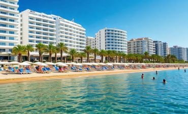kurort w Albanii z widokiem na hotele, plażę i morze