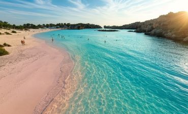 krajobraz plaża, morze, w tle drzewa