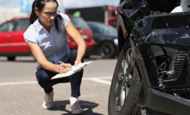 Kobieta ocenia uszkodzenie samochodu